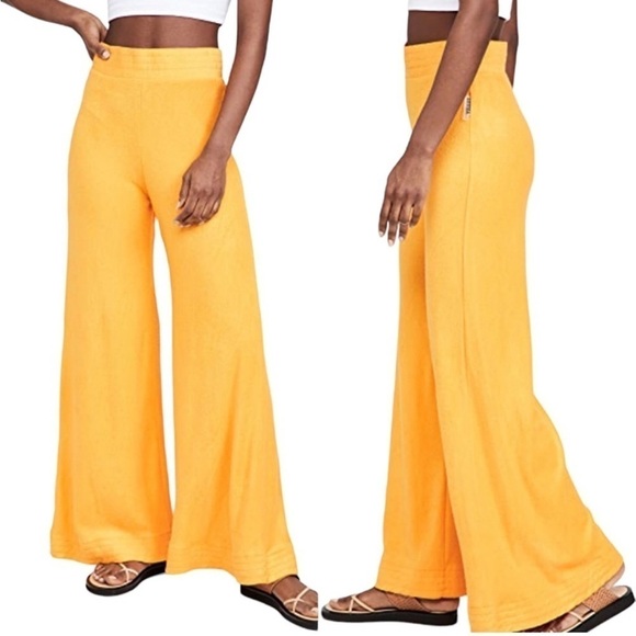SIMON MILLER Yellow Loa Terry Cloth Flare Leg Pants Small - Picture 1 of 7